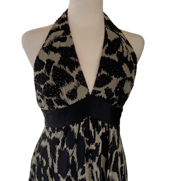 BCBGMaxAzria Formal Dress Halter Women's Sz 6 Deep plunge V Low Back Blue Silk - Picture 6 of 12